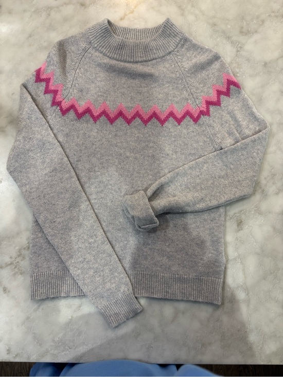 Saks Fifth Avenue Sweaters - Saks Fifth Avenue Gray Pink Zigzag‎ Yoke Wool Cashmere Sweater Womens XS